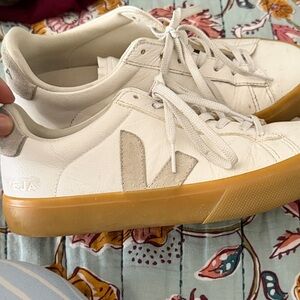 Veja White and Beige Sneakers with Tan Sole